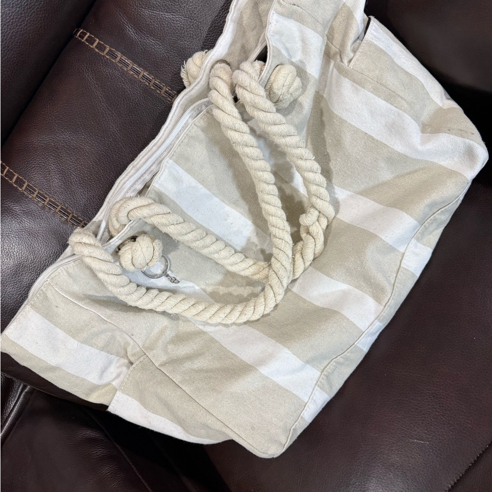 Striped Canvas Tote Bag with Rope Handles